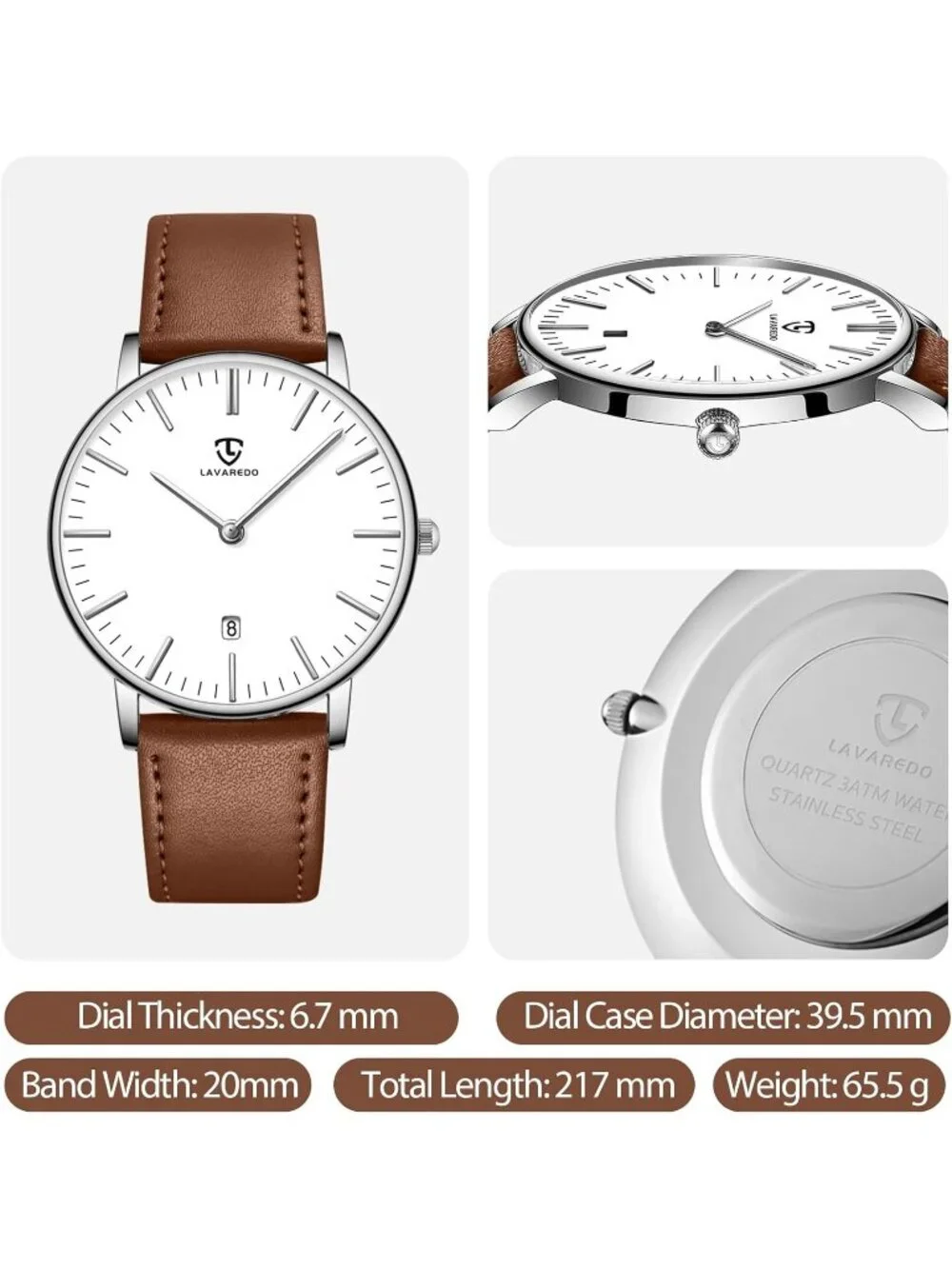 Mens White Dial Brown Leather Strap Analog Minimalist Fashion Simple Wrist Watch